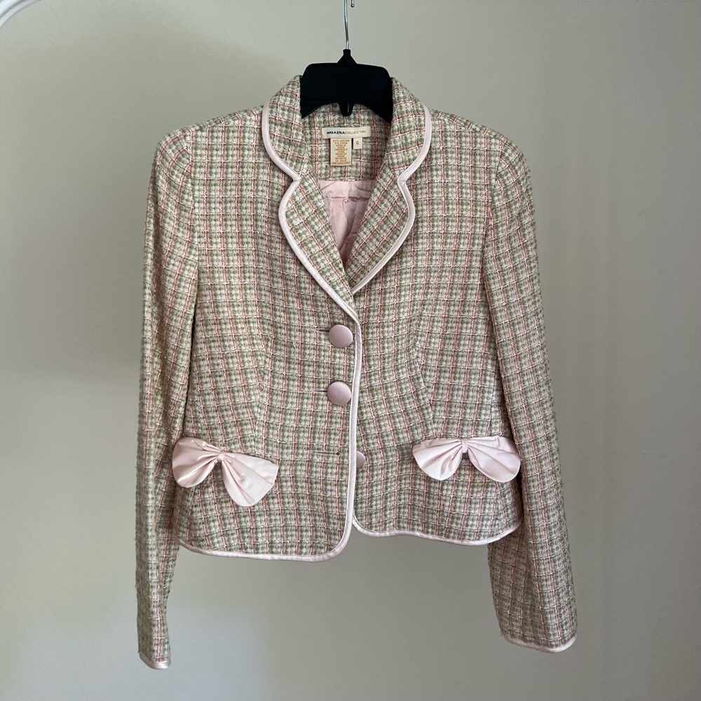 Tailored Pink Plaid Blazer with Notched Lapel